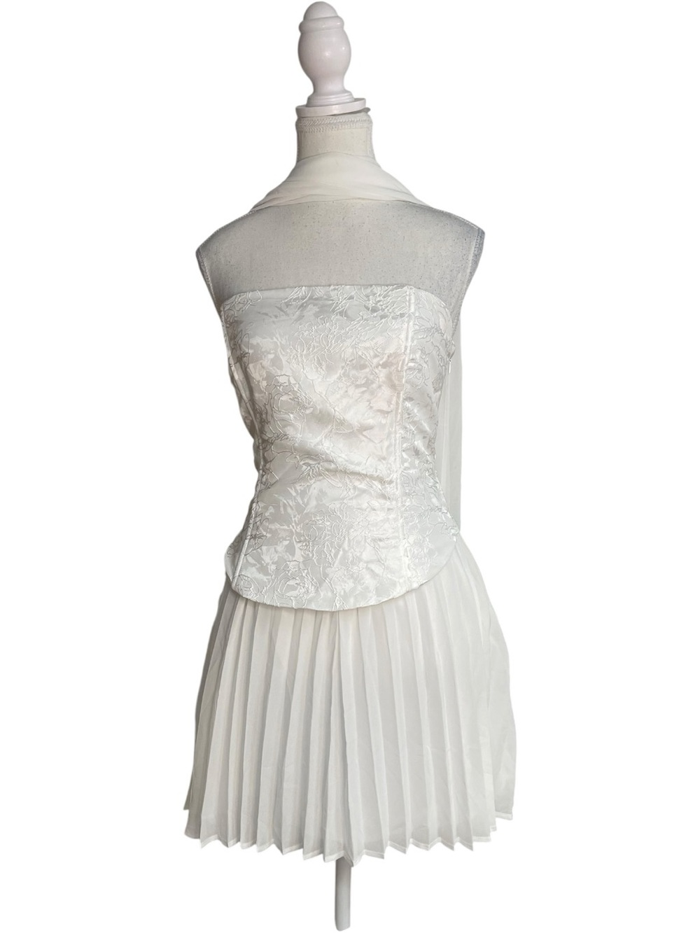Lulus Laubrey Floral Jacquard Mini Dress and Scarf White